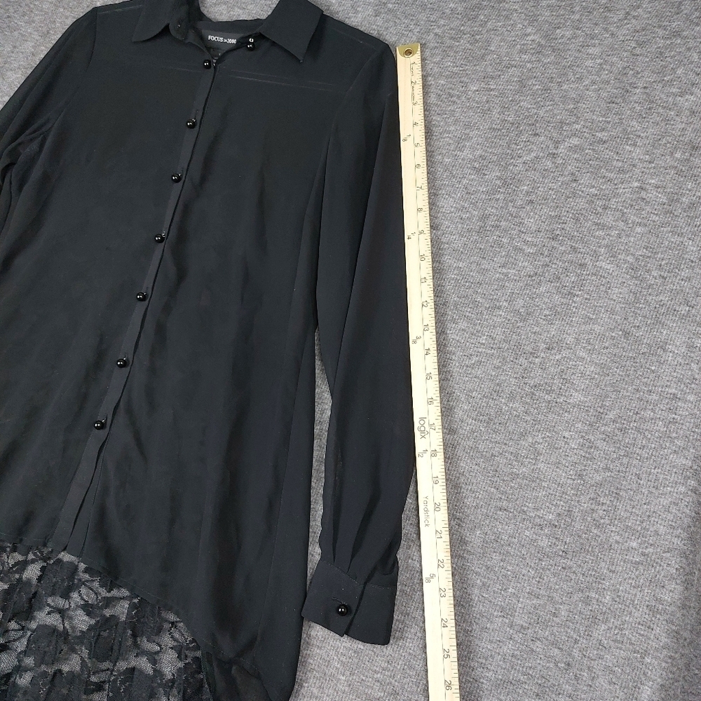 FOCUS 2000 WOMENS BLACK SHEER LACE PANEL BUTTON FRONT WHIMSYGOTH SHIRT SZ SMALL - Picture 6 of 9